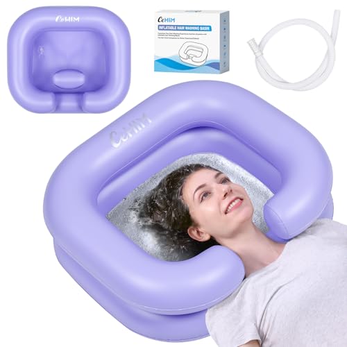 Cehim Inflatable Shampoo Basin - Portable Shampoo Bowl Hair Washing Basin for Bedridden Disabled Injured Hair Wash Tub for Dreadlocks and at Home Sink Washing (Light purple)
