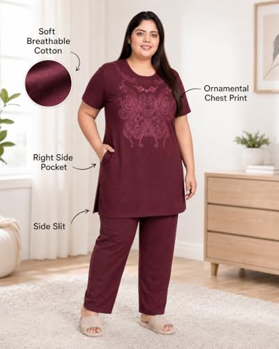 Image of In Love Women's Printed Cotton Plus Size Longline T-Shirt with Pockets | Cotton fabric - soft longline T-shirt with easy plus-size fit