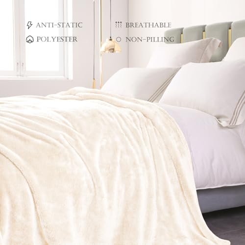 Image of Exclusivo Mezcla Plush Fuzzy Fleece Bed Blanket Twin Size, Super Soft, Fluffy and Warm Blankets,Suitable for All Seasons (Ivory, 90x66 Inches)