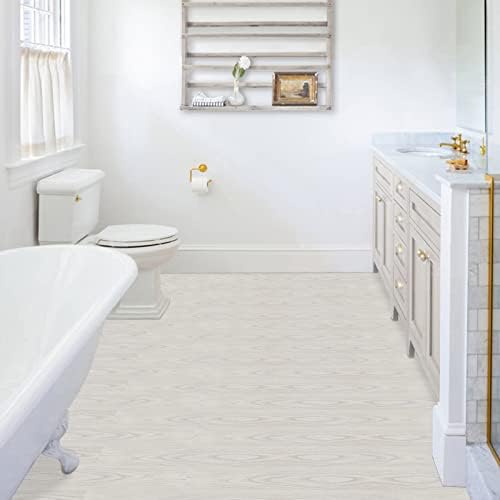 Vinyl Flooring Self Adhesive Floor Planks Waterproof White Wood Effect Peel and Stick Floor Tiles for Living Room Bedroom Home Office, 90x15cm, 10 Pieces