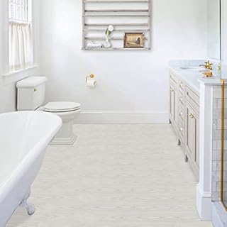Vinyl Flooring Self Adhesive Floor Planks Waterproof White Wood Effect Peel and Stick Floor Tiles for Living Room Bedroom Home Office, 90x15cm, 10 Pieces