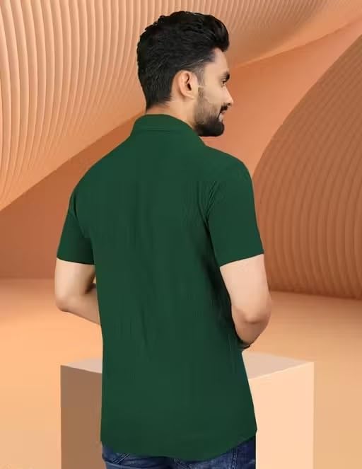 Image of Wonder World Men Shirt 1 Pack Short Sleeve Solid Pattern Lightweight Casual Formal Top