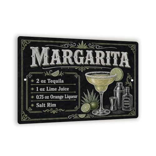 Margarita Recipe Metal Sign - Chalkboard Bar Wall Decor - 8x12 Cocktail Art