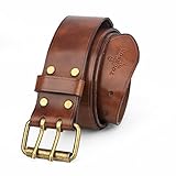 TOURBON Vintage Brown Leather Belt 32-47 inch for Men, 2 inch Wide Work Waist Belt with Double Prong, Brown, 50-inch Long