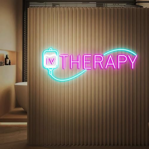 XIMAQIS IV Therapy Neon Sign - L40 Inch, Custom Large LED Dimmable Wall Light for IV Drip Room, Med Spa, Medical Spa, Salon Decor (PinkIce BlueWhite) iv therapy Neon Light Signs