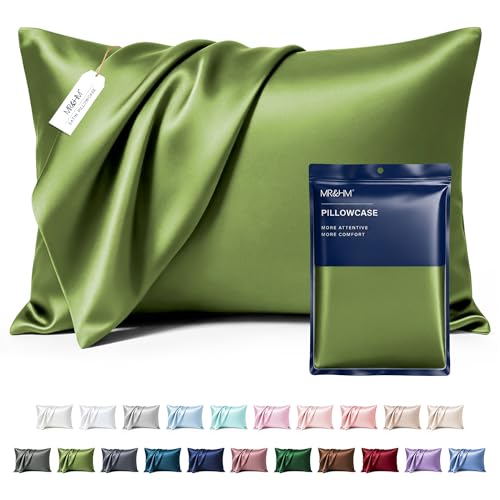 Image of MR&HM Satin Pillowcase for Hair and Skin, Silk Satin Pillowcase 2 Pack, King Size Pillow Cases Set of 2, Silky Pillow Cover with Envelope Closure (20x40, Sage)