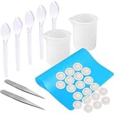 Silicone Measuring Cups for Resin ,Tuyounger 5pcs Mixing Spoons,2pcs Tweezers,1pcs Silicone Sheet for Resin Casting Molds