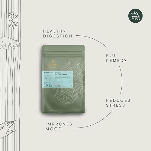 Image of Luxmi Estates Purely Peppermint Tea Bags (50 count) | USDA Certified Organic Caffeine Free Herbal Tea | Mint Tea Best for Night Time