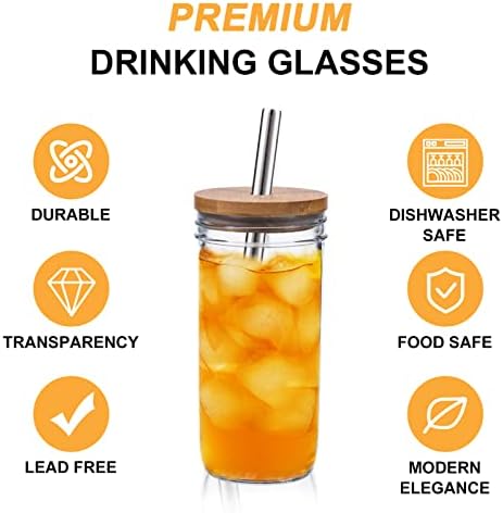 [2 PACK,700ml] DESIGNMASTER Premium Mason Jar Cups with Lid and Straw, Iced Coffee Glass Tumblers, Reusable Smoothie Cups, Travel Tumbler for Bubble Tea, smoothie, Juice.
