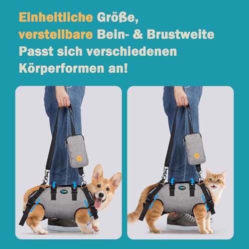 Ownpets Tragehilfe Geschirr, Hebegeschirr für kleine Hunde, Tragtuch für kleine Haustier, Ganzkörpergeschirr, Hunde Tragetasche mit Schultergurt, Weich, Wasserdicht, Einstellbar, Grau, L