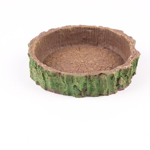Natural Tree Trunk Reptile Water Dish | Realistic Bark Design, Durable and Safe Resin Bowl for Terrariums, Amphibians Lizards Turtles and Small Animals | Easy to Clean | Medium (9.5 x 9.5 x 2.5cm)