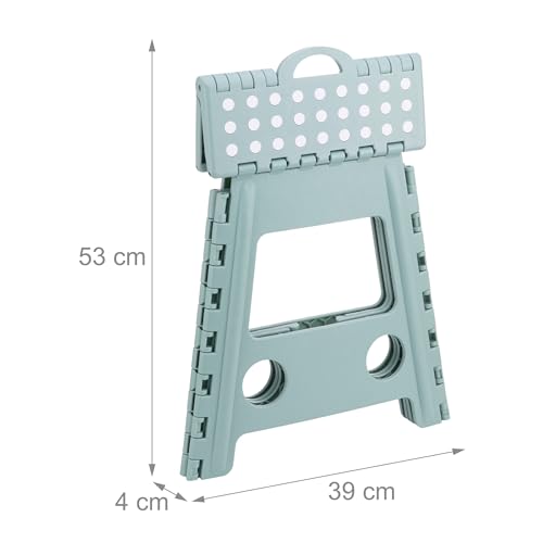 Relaxdays Klapphocker faltbar, Camping Hocker, großer Badhocker, bis 150 kg, Kunststoff, HBT: 39 x 39 x 32 cm, Salbei
