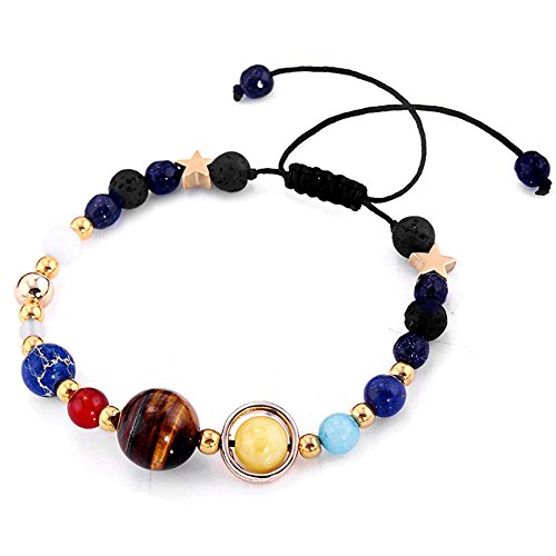Banana Bucket Adjustable Handmade Solar System Bracelet - Universe Galaxy The Nine Planets Guardian Star Natural Stone Beads Bracelets Bangles