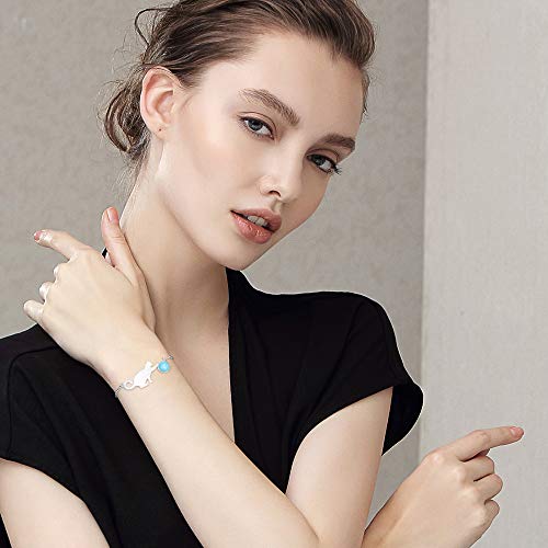 ♥Christmas Gifts♥925 Sterling Silver Bracelet with Amazonite Cat Playing Balls Adjustable Kitten Bracelets with Chain length 6.5''-7.6'', Handmade Unique Jewelry Gift for Little Girls Teen Girls Women 5