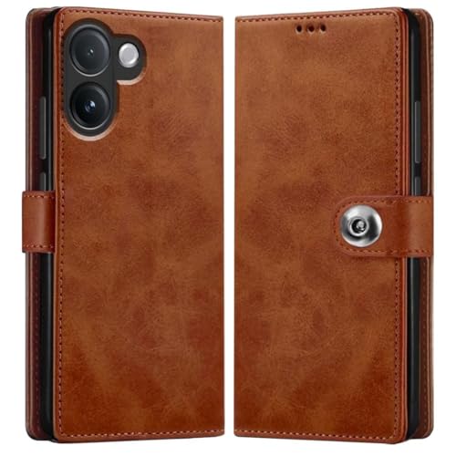 Image of COVERBLACK Cases Genuine Leather Inside Back TPU Wallet Button | Magnetic Stand Dual Layer Flip Cover Compatible for Vivo V2513 / Vivo V60e - Brown