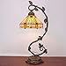 WERFACTORY Tiffany Lamp Stained Glass Table Lamp Yellow Hexagon Mission Bedside Desk Reading Light Metal Leaf Base 8X10X21 Inches Decor Small Space Bedroom Home Office S011 Series