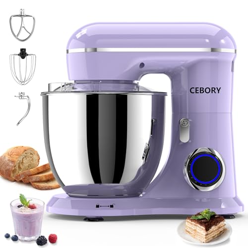 CEBORY 3-IN-1 Electric Stand Mixer, 6.5QT Bowl 660W 10-Speed Kitchen Mixer, Household Food Mixers include Dough Hook, Beater and Whisk, Bread Cake Mixer for Baking and Most Home Cooks, Purple