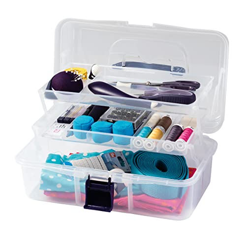 Prym 612725 Nähbox Transparent, 33 x 20 x 15 cm – Aufbewahrungsbox für Nähutensilien & Zubehör | Leicht, stapelbar, mit Griff, robuster Kunststoff