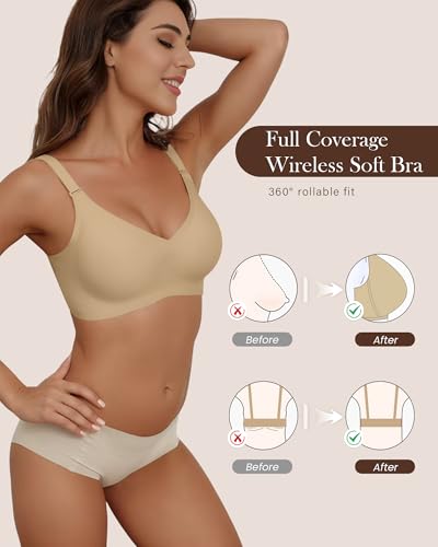 Comfortable Wireless Seamless Bras for Women Soft Support Push Up Full Coverage No Underwire Everyday T Shirt Bra3