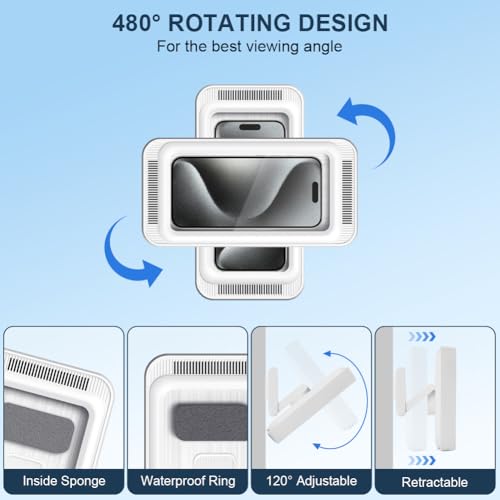 HOTUT Shower Phone Holder Waterproof, Bathroom Waterproof Phone Holder, 480° Rotation Wall Mount Shower Phone Case - Image 4