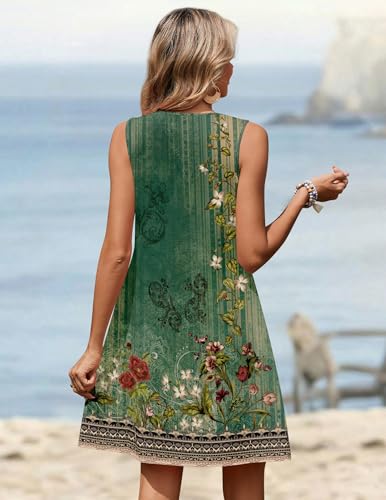 Image of Zeagoo Summer Dresses for Women 2026 Sleeveless Dress V Neck Tank Dress Pleated Floral Tshirt Sundresses with Pockets