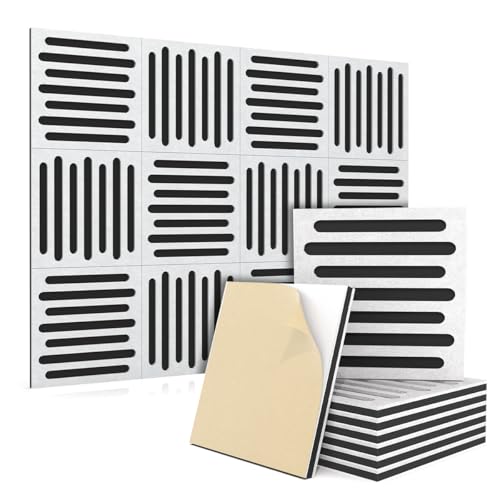 12 Piezas Paneles Acústicos Murales Autoadhesivos 30 * 40 * 3cm Panel acústico Alta Densidad Insonorizacion Pared Autoadhesivo para Estudio Techo Oficina Tratamiento Acústico decoración pared