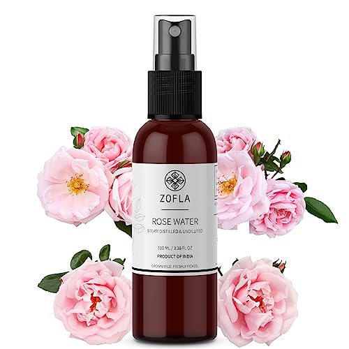 Zofla Natural and Pure Rose Water – Gulab Jal – Wildcrafted – Organic – Skin Toner – Mist Spray – Pore Minimizing Tightening for Glowing Skin – All Skin Types – Steam Distilled in Kannauj – 100ml