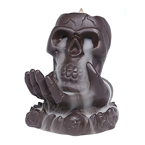 Gelory Skull Backflow Incense Burner Aromatherapy Ornamental with 120 Cones + 30 Incense Sticks for Halloween Home Decorative