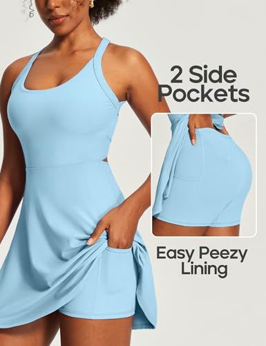 Image of Heathyoga Tennis Dress with Built in Shorts and Bra Athletic Dress for Women Summer Cut Out Twisted Golf Workout Dress