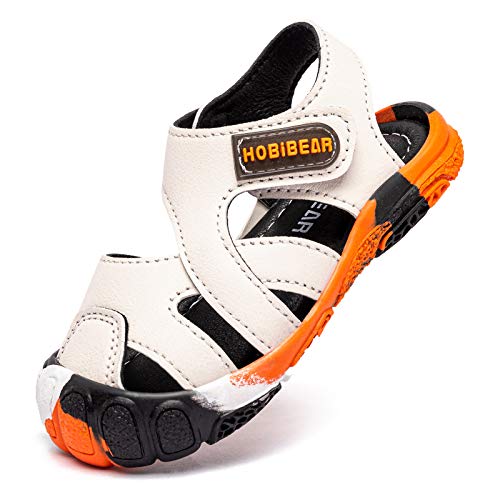 WOUEOI Toddler Boys Sandals with Closed Toe Kids Summer Water Shoes for Outdoor?9.5 Toddler-White 1?