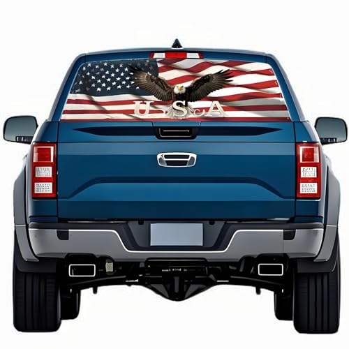 Image of Rear Window Decals for Trucks - 65x17.3 in Back Window Decals Fit Most Pickup Trucks SUV, Vinyl American Flag Back Window Decal Truck Rear Window Graphics for Personalized Decoration