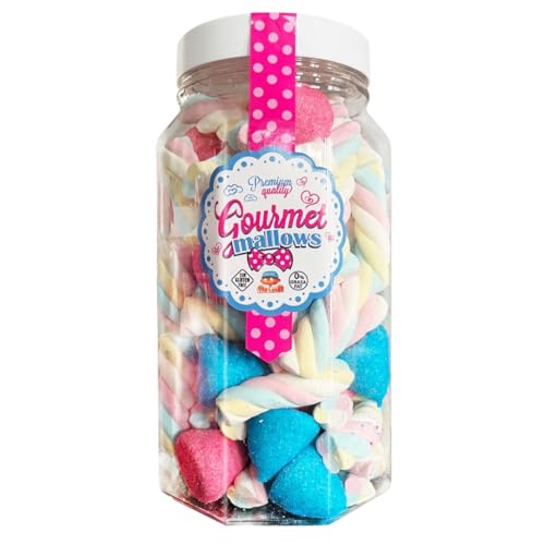 iChuches- Esponjitas Top Mallows Envueltas De Colores Para Mesas Dulces, Bolsas De Cono, Piñatas. Sin Gluten, Sin Lactosa, 0% Materia Grasa. Marshmallow (Surtido, Tarro 600 Gramos)
