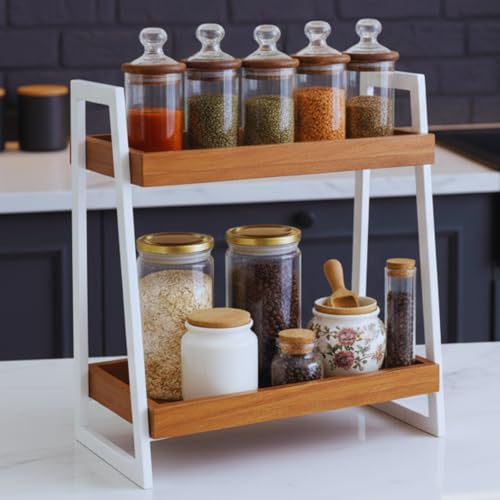 Image of Premium Trellis Wooden Kitchen Rack /Countertop Kitchen Storage Rack /Spice Rack /Shelf /Wooden Organizer /Living Room Organizer,Big(40 L x 26 W x 51 H Centimeters)