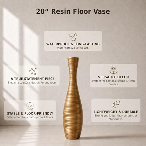 Image of Leewadee Large Floor Vase 20 inches Polyresin for Pampas Grass, Dried Flowers