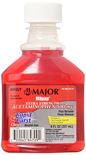 Mapap Adult Rapid Burst Cherry Extra Strength Acetaminophen Liquid 8 Ounces (Pack of 2)