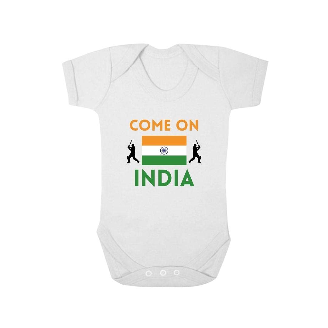 Second Ave Come on India Cricket Baby Grow Vest White Shortsleeve Babygrow Bodysuit