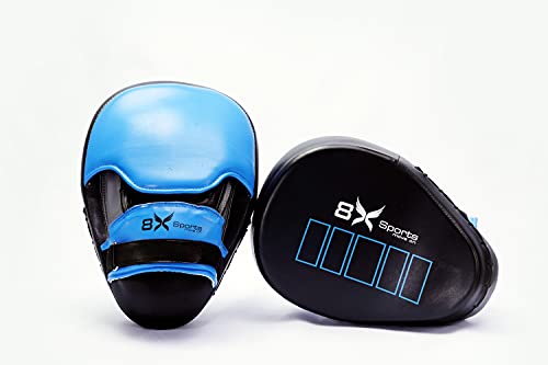 8XSports Boxunterlagen, Fokushandschuhe, Kuhhautleder, handgefertigt, gebogene Haken und Jab Ziel-Handpolster, Kickboxen, ideal für MMA, gepolstertes Boxen, Grau, Lila, Rot, Himmelblau und goldfarben Cover