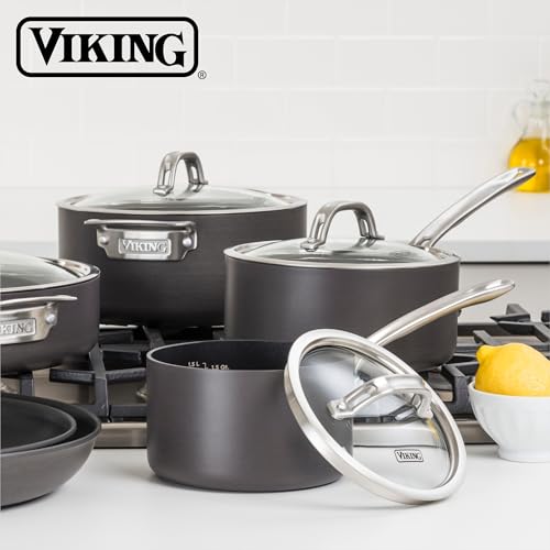 Viking Non Stick Sauce Pan with Glass Lid, 2 Quart Hard Anodized Nonstick Saucepan Cooking Pot, Dishwasher and Oven Safe, Induction Ready, Gray - Image 6