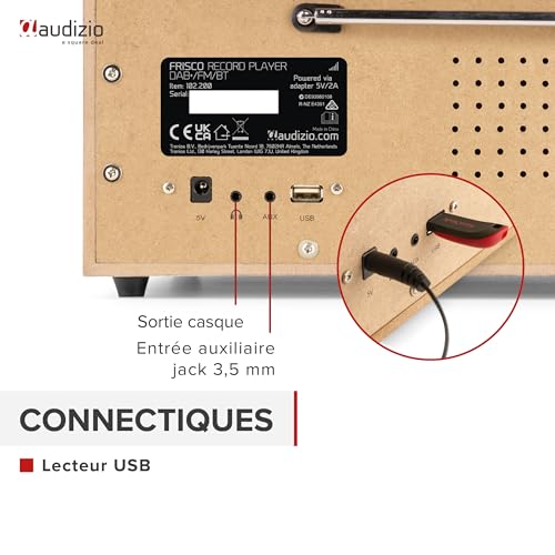 Audizio Frisco Platine Vinyle Bluetooth avec Radio Dab+ Intégrée – Marron, Radio Dab+ et FM avec Haut-Parleur Intégré, 33, 45, 78 Tours, Idéale pour écouter Vos vinyles préférés - Les Beatles, Paul McCartney, John Lennon, RIngo Starr, George Harrison Audizio Frisco Platine Vinyle Bluetooth avec Radio Dab+ Intégrée - Marron, Radio Dab+ et FM avec Haut-Parleur Intégré, 33, 45, 78 Tours, Idéale pour écouter Vos vinyles préférés – Image 4