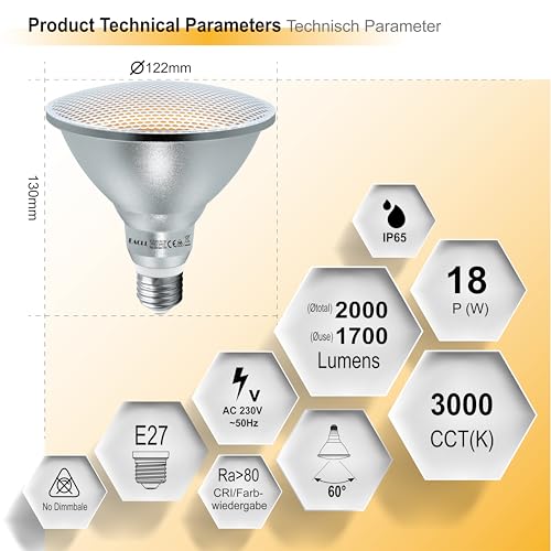 Ampoule LED E27 PAR38 18W pour remplacer halogène 120W sans scintillement lot de 2 - 2