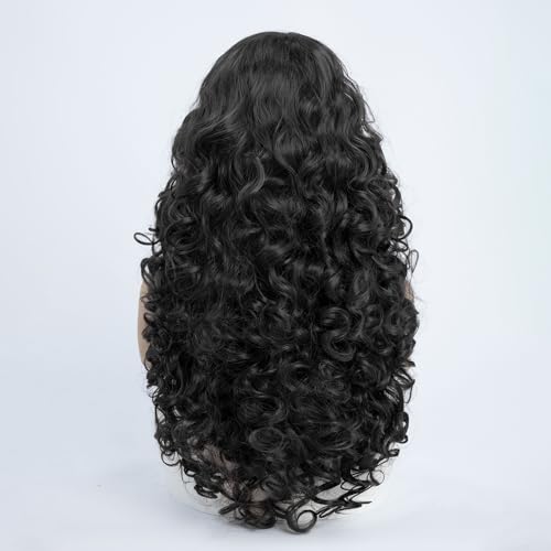 Perücke Schwarze Locken Lang für Frauen Lockige Perücke Schwarz Asiatisch Damen für Karneval Halloween Fasching Cosplay Kostüm Black Long Hair Wig Women (60cm) – Bild 3