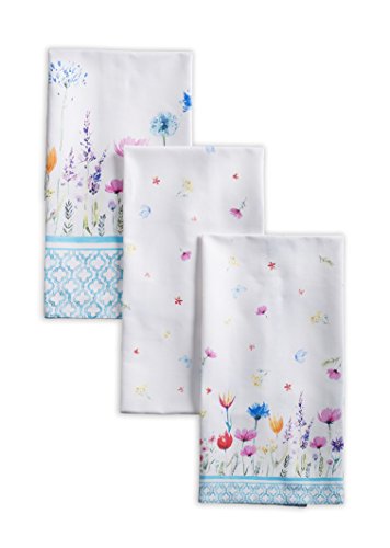 Maison d' Hermine Flower in The Field 100% Baumwolle Set von 3 Multi-Purpose Küchenhandtuch | Bar Handtücher | Frühling/Sommer (50 cm X 70 cm)