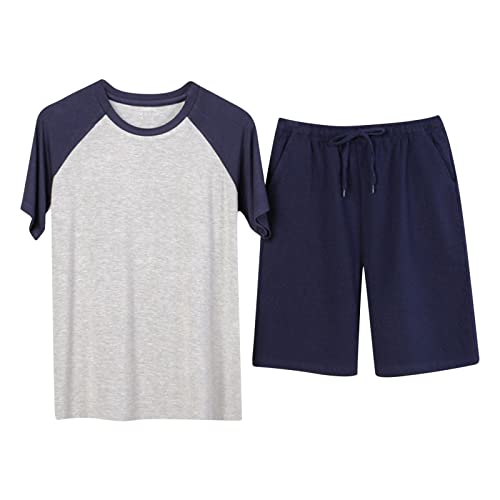2025 Hombres Verano Homewear Casual Pijamas Home Set Albornoz Hombres Bordado Con Nombres, azul, XL