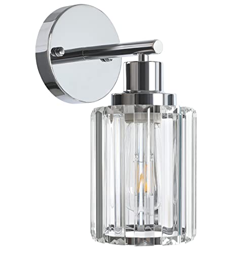 Unicozin 1-Light Wall Sconces Lighting, Chrome Bathroom Vanity Light With Crystal Shade, E26 Base Wall Lights For Bathroom, Hallway, Mirror, Set Of 1 #TOP28