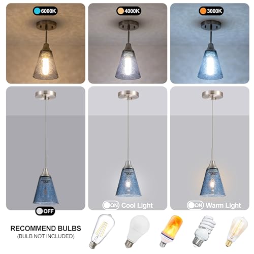 Image of Viinew 5.9 inch Glass Pendant Light Dark Blue Seeded Glass Hanging Light