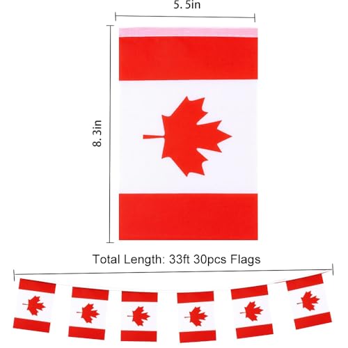 Image of Canadian Flags Canada String Flag Banners for Patriotic Events Independence Day Sports Bars Inside Outside Decorations 33 Feet 30 Flags