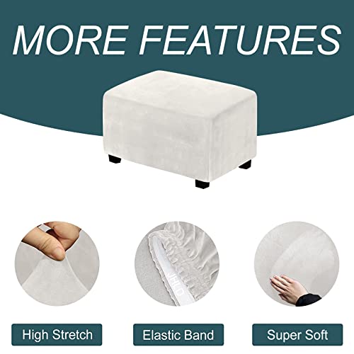 Housse de pouf en velours blanc extensible pour salon - 5