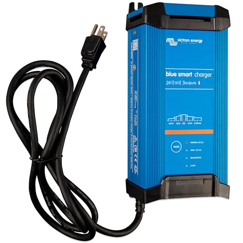 Victron Energy Blue Smart IP22 Smart Car Battery Charger 24V 16A, Float & Trickle Charger and Desulfator for Motorcycle, ATV, RV, Lithium and Deep Cycle Batteries, 3 outputs