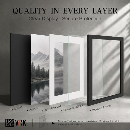 Image of VCK 12x12 Picture Frame with Real Glass, Black Wood, 8x8 Mat, 2 Pack