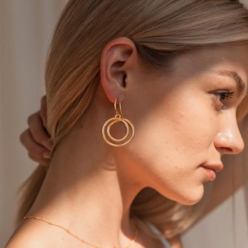 Dangle Earrings for Women 14k Gold Plated Teardrop Dangle Earrings Lightweight Minimalist Geometric Hoop Long Drop Dangle Earrings for Women Birthday Party Gift2